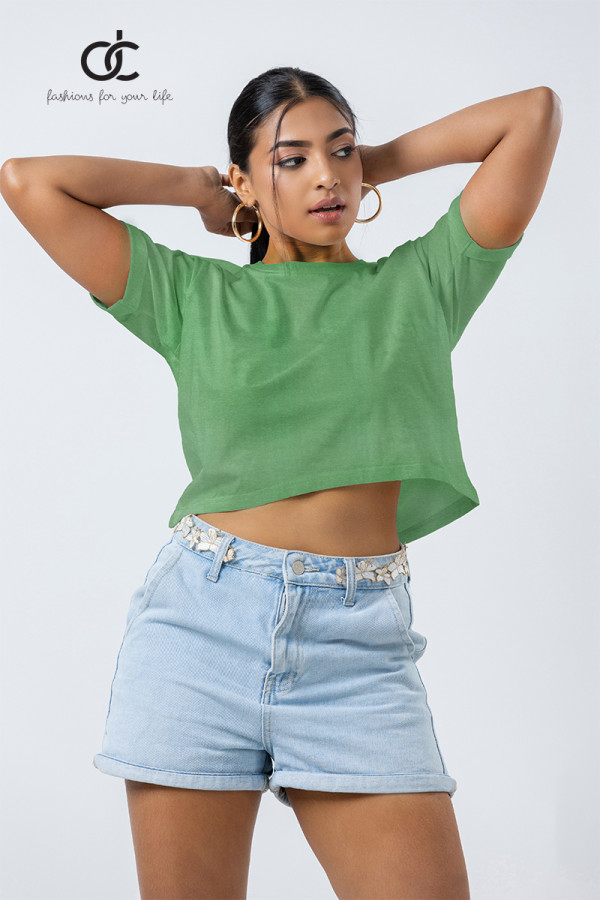 ROLLER SLEEVE RIB CROP TOP